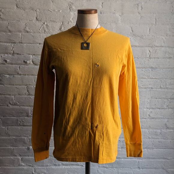 Vintage Yellow Crewneck Longsleeve Tee Thrashed Print Single Stitch Tshirt Top - Picture 1 of 11